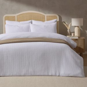 Portofino Waffle 100% Cotton Duvet Cover 200 Thread Count - White
