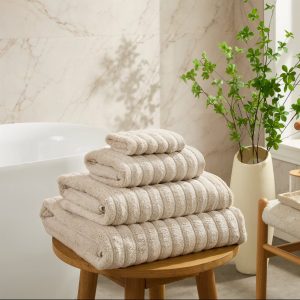 Monaco Plush Ribbed Cotton Towel Collection - Mushroom