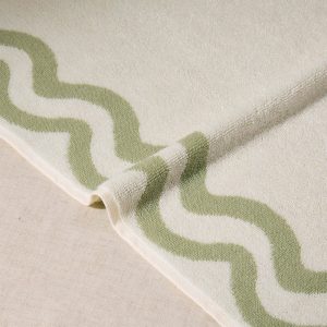 Scalloped Cotton Towels - Off-White/Olive