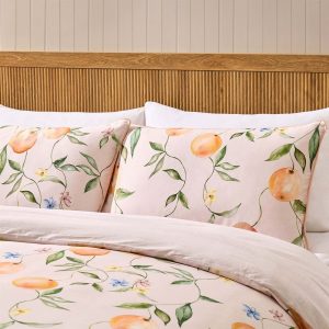 Adeline 300 Thread Count Orange Floral Print Duvet Cover & Pillowcase Set - Orange