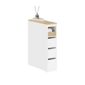 Pre-sale SoBuy BZR54-K-W, Bathroom Cabinet with Wheels, 20cm Slim Bathroom Storage Unit with 3 Drawers, Movable Narrow Toilet Storage Cabinet for Small space, WC and Kitchen, White, 60x20x82.3cm