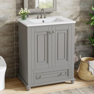 Modern Bathroom Vanity, Freestanding Bathroom Storage Vanity Cabinet with 2 Doors