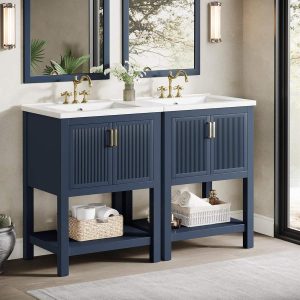 24" Bathroom Vanity, Modern Bathroom Sink Cabinet with Ceramic Basin and 2 Doors