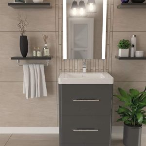 100% Waterproof 600 Floor Standing 2 Drawers Unit With Basin 580mm
