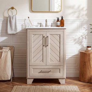 24" Bathroom Vanity, Modern Bathroom Cabinet with Sink & Carved Doors