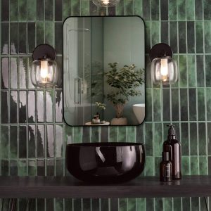 Edaline IP44 Bathroom Wall Light In Matt Black with Glass Shade