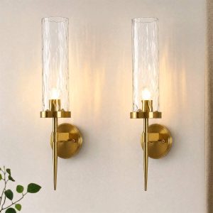21.85" Modern Wall Sconces Set of 2, Bathroom Vanity Light Fixtures with Water Ripple Glass Shade