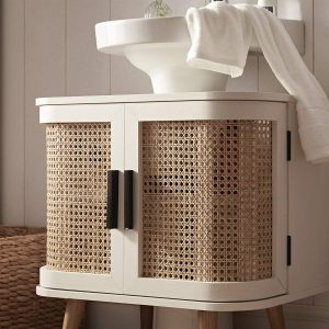Izzy Curved Rattan Undersink Unit, White