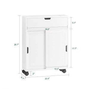 SoBuy BZR31-W, Slim Bathroom Cabinet on Wheels – Narrow Bathroom Storage Uint– Storage Cupboard for Small Space, Toilet Paper Holder with Sliding Doors and Flap, 52 x 68 x 17 cm, White