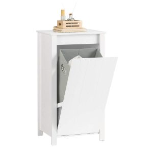 SoBuy BZR100-W Bathroom Laundry Cabinet with Fold-Out Basket & Carry Handles – Moisture-Resistant Bathroom Storage Cabinet for Small Spaces, White, W45×D35×H85.5cm