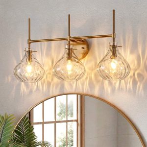 3-Light Vanity Light, Bathroom Light Fixtures with Water Ripple Glass Shades