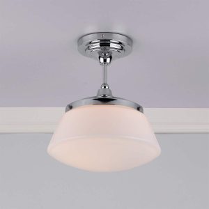 Caden Bathroom IP44 Semi Flush Ceiling Light In Chrome with Opal Glass Shade