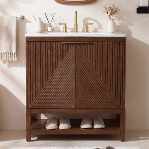 30" Bathroom Vanity with Sink, Farmhouse Bath Storage Cabinet with Solid Wood Frame