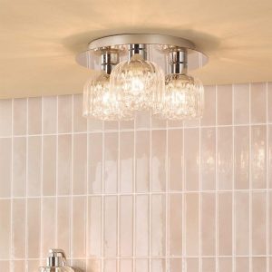 Forseti IP44 Bathroom Ceiling Light In Polished Chrome with Glass Shades
