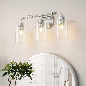 3-Light Bathroom Light Fixture, Modern Vanity Light with Clear Glass Shades
