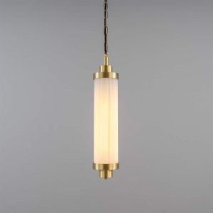 Louise IP44 Vintage Rippled Opal Glass and Brass Bathroom Pendant in Satin Brass