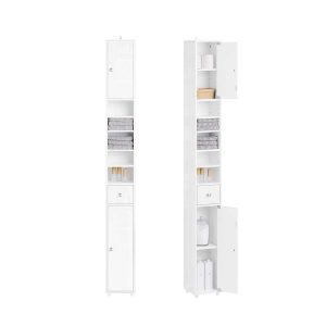 Pre-sale SoBuy BZR167-GW, Tall Bathroom Storage Cabinet Freestanding Slim Narrow Storage Unit with 6 Adjustable Shelves Gloss White Finish Modern Bathroom Furniture for Toilet Sink or Laundry Room 20x20x180cm