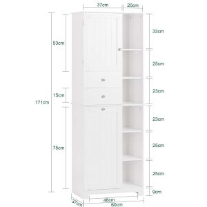 SoBuy BZR104-W, Tall Bathroom Storage Cabinet with Laundry Basket Slim Freestanding Bathroom Unit, Narrow Storage Cupboard with Shelves, Bathroom Towel Storage, White 60x37x171 cm