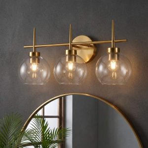 3-Light Bathroom Vanity Light, Modern Brass Finish Wall Sconce Fixture Over Mirror