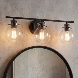 3-Light Bathroom Vanity Light, Modern Wall Light Fixture with Clear Glass Shades