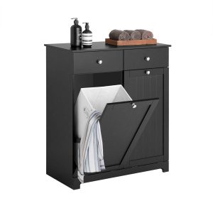 SoBuy BZR33-II-SCH, 2 Drawers 2 Doors Laundry Cabinet Laundry Chest with Laundry Baskets, Black, 78×38×90 cm