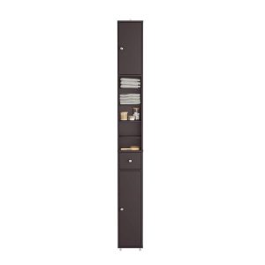SoBuy BZR34-II-BR, Tall Bathroom Cabinet Solid Wood– Slim Bathroom Storage Unit Freestanding with Adjustable Shelves and Drawer Space-Saving Storage Cupboard 20x180x20cm, Brown, W20 x D20 x H180cm