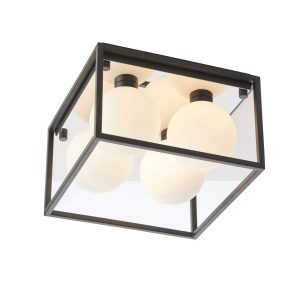 Zona Quad IP44 Bathroom Ceiling Light in Matt Black & Matt Opal Glass