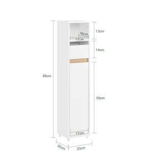 SoBuy BZR151-W, Bathroom Cabinet for Narrow Spaces - Slim Bathroom Storage Unit with Adjustable Shelves and Drawers, Free-Standing Storage Cupboard for Living Room, Entrance, White, 20 x 20 x 96 cm