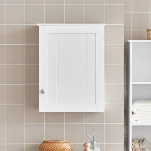SoBuy BZR19-W Wall Mounted Bathroom Cabinet with Door – Adjustable Shelves, White MDF, 40×52×23cm
