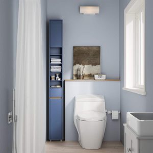 SoBuy BZR34-II-B Slim Tall Bathroom Cabinet 20cm Wide – 180cm Freestanding Storage Cupboard, Water-Resistant MDF, Adjustable Shelves & Drawer, Dark Blue