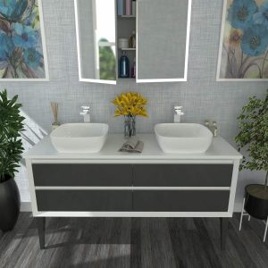 Wall Hung or Freestanding Bathroom Dual Basin Vanity Unit - 1380mm - Copenhagen Aurora