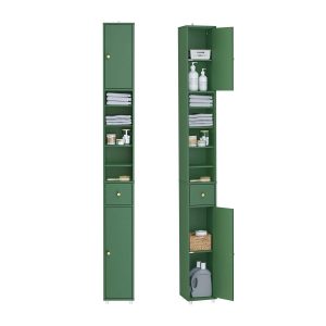 SoBuy BZR34-II-SY Slim Tall Bathroom Cabinet – Freestanding Narrow Tallboy Cupboard with Drawer & Adjustable Shelves, Water-Resistant MDF, 10 Colours, W20×D20×H180cm