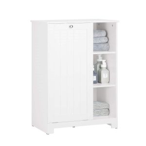 SoBuy BZR105-W, Laundry Cabinet Chest Bathroom Storage Cabinet with Laundry Basket, White