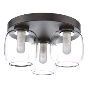 Edaline IP44 Bathroom Ceiling Light In Matt Black with Glass Shades