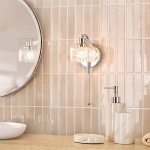 Forseti IP44 Bathroom Wall Light In Polished Chrome with Glass Shade