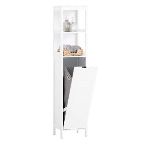 SoBuy BZR123-W, Bathroom Tall Cabinet Bathroom Storage Cabinet with Laundry Basket, White
