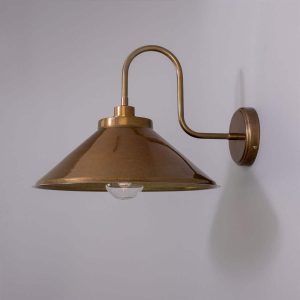 Nerissa IP65 Brass Swan Neck Bathroom Wall Light in Antique Brass and Clear Glass Shade