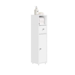 SoBuy BZR219-W, Slim Bathroom Storage Cabinet Cupboard, Narrow Toilet Bathroom Cabinet with Door & Adjustable Shelves, White, 20x20x85 cm