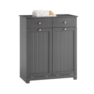SoBuy BZR33-II-DG, Bathroom Cabinet with Laundry Baskets - Bathroom Storage Unit with 2 Drawers and 2 Removable Baskets, Laundry Cabinet for Towel Storage in MDF Grey, W78 x D38 x H90cm