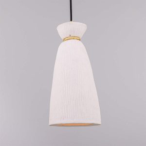 Parva IP44 Single Drop Ceramic Bathroom Pendant Light with Satin Brass Detailing