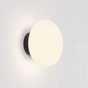 Zeppo IP44 Opal Glass Bathroom Wall Light in Matt Black