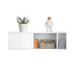 SoBuy FHK18-W White Wall Mounted Storage Cabinet with Sliding Doors – Space-Saving Sideboard Cupboard with Open Shelf for Hallway, Kitchen, Bathroom, Living Room – 75×20×23cm