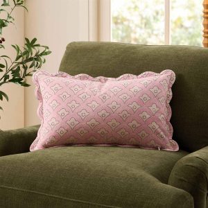 Esme 100% Cotton Printed Scallop Reversible Sofa Cushion Cover - Pink