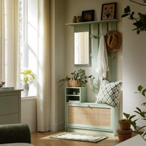 Frances Rattan Hallway Unit with Mirror, Mint