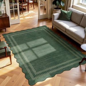 5x7/8x10 Scalloped Washable Area Rugs, Soft Geometric Non-Slip Indoor Rug for Living Room Bedroom, Oeko-Tex Certified