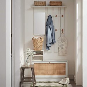 Frances Rattan Hallway Unit with Mirror, White