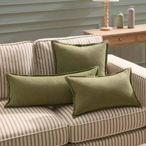 Linen Blend Sofa Cushion Cover - Olive Green