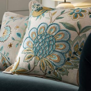 Flora & Fauna Hand Embroidered Azure Wonder Cushion