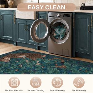 Morris Jungle Leopard Print Rug, Non Slip Washable Area Rug for Living Room, Bedroom
