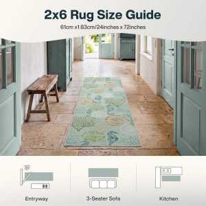 2x6/5x7/8x10 Boho Coastal Area Rug, Washable Non Slip Animal Indoor Carpet for Living room Bedroom, Oeko-Tex Certified